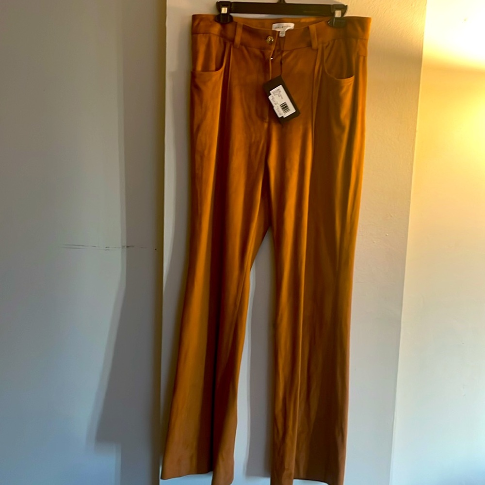 Halston Heritage (Saddle Color) Boot Cut/ Flare Pants, Premium 100% Suede.